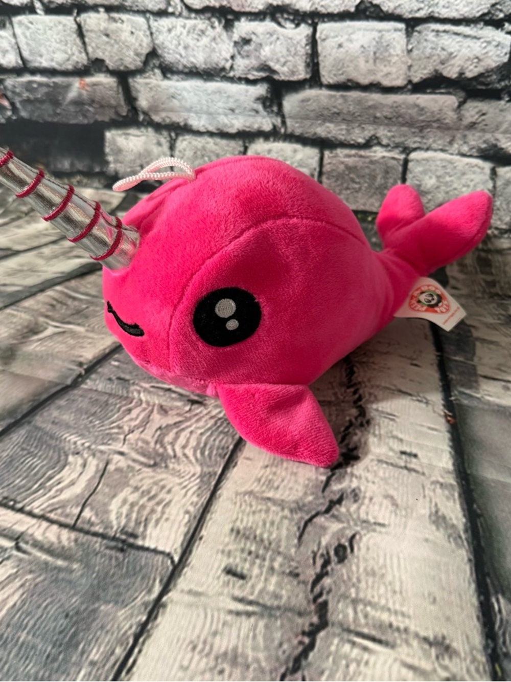Peek-A-Boo Bright Pink Narwhal with Silver Horn Plush Toy (PL-11)